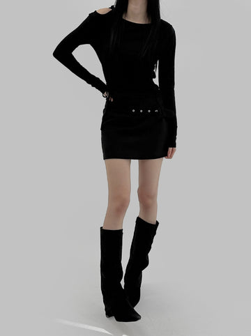 Ahin Belt Suede Miniskirt